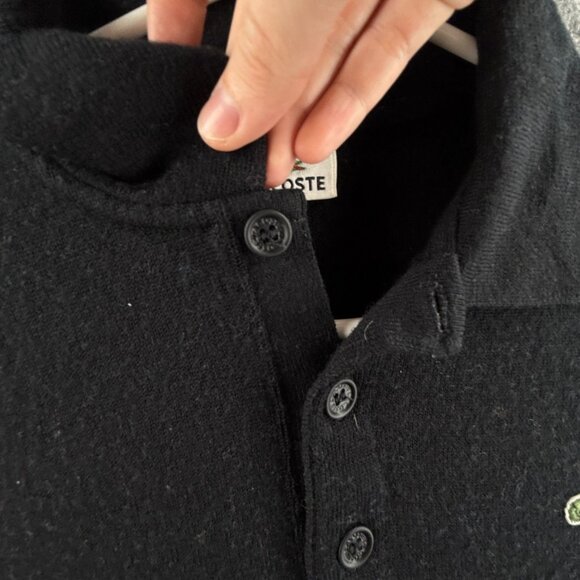 Lacoste Sweater Men Wool Size 2 Black Collared Preppy Knit Pullover Adult Logo - Picture 8 of 16